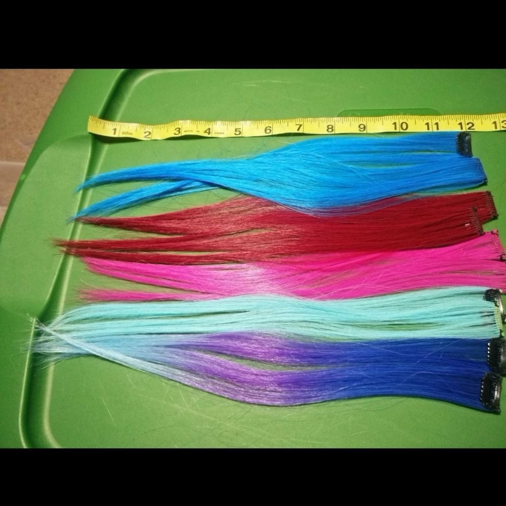Hair extensions punk goth emo scene red pink blue purple clip in hair extension